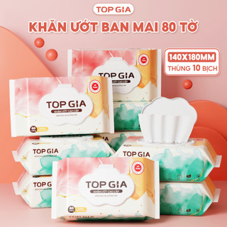 [Thùng 10 Bịch] Khăn Ướt TopGia Ban Mai 80 Tờ/Gói Cho Bé, Không Chứa Cồn và Parabens, An toàn cho da