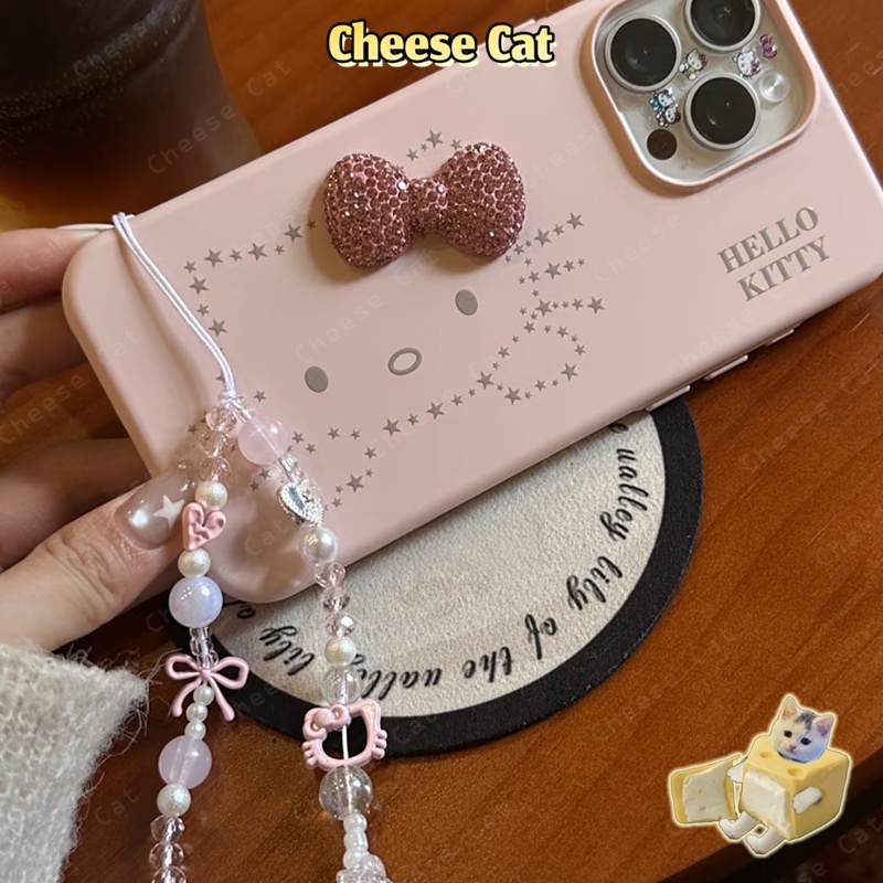Nơ kim cương lấp lánh màu hồng Sao Kitty Ốp lưng iPhone cho iPhone 13 14 15 11 12 16 17 Pro Max XR Xs Max 7 Plus