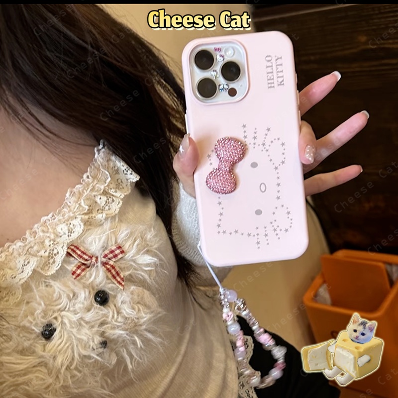 Nơ kim cương lấp lánh màu hồng Sao Kitty Ốp lưng iPhone cho iPhone 13 14 15 11 12 16 17 Pro Max XR Xs Max 7 Plus