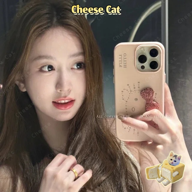 Nơ kim cương lấp lánh màu hồng Sao Kitty Ốp lưng iPhone cho iPhone 13 14 15 11 12 16 17 Pro Max XR Xs Max 7 Plus