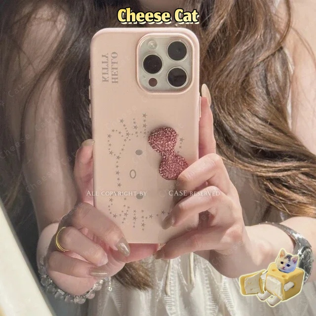 Nơ kim cương lấp lánh màu hồng Sao Kitty Ốp lưng iPhone cho iPhone 13 14 15 11 12 16 17 Pro Max XR Xs Max 7 Plus