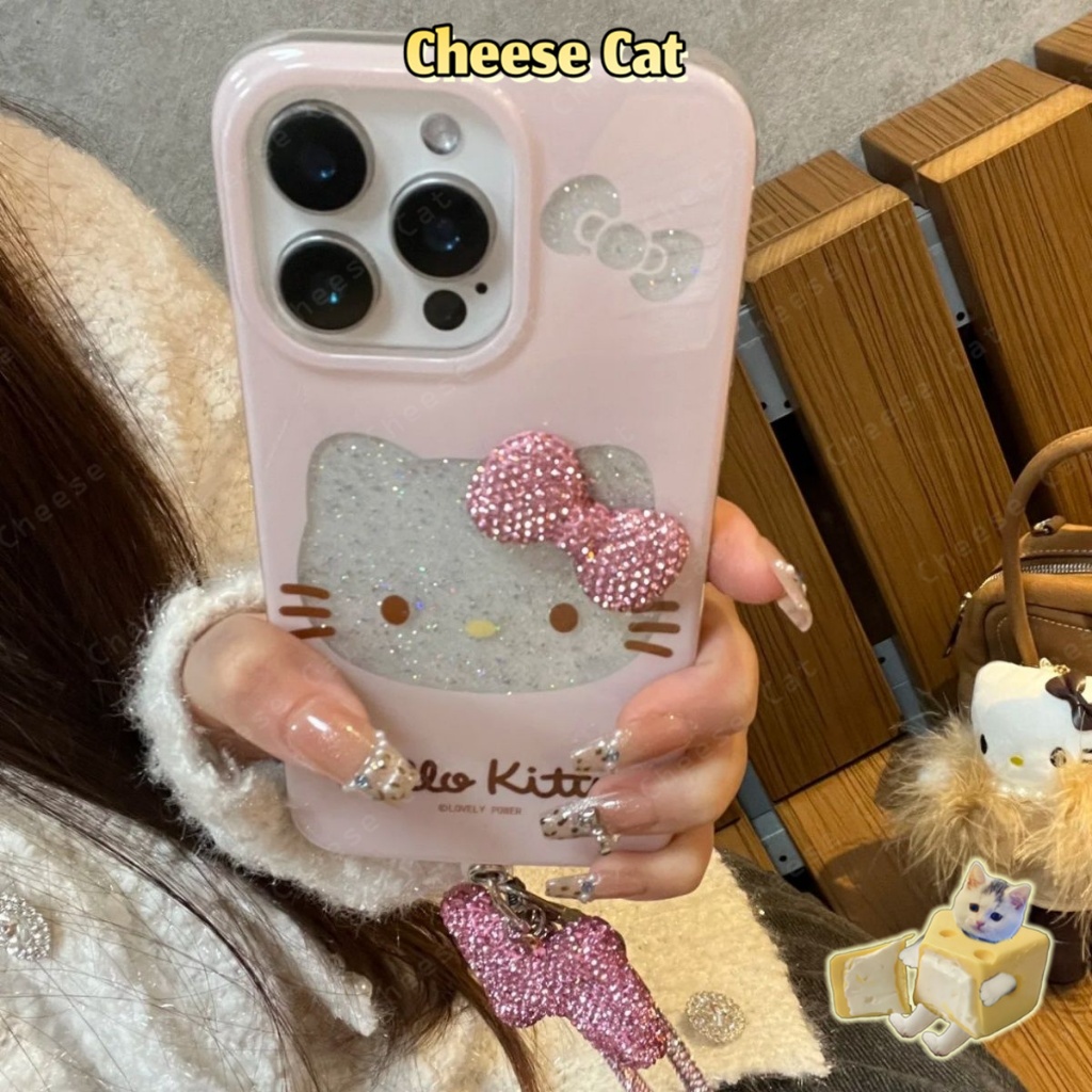 3D Kim Cương Nơ Rỗng Kitty Lấp Lánh Ốp Lưng Điện Thoại iPhone 13 14 15 11 12 16 17 Pro Max XR Xs Max 7 Plus