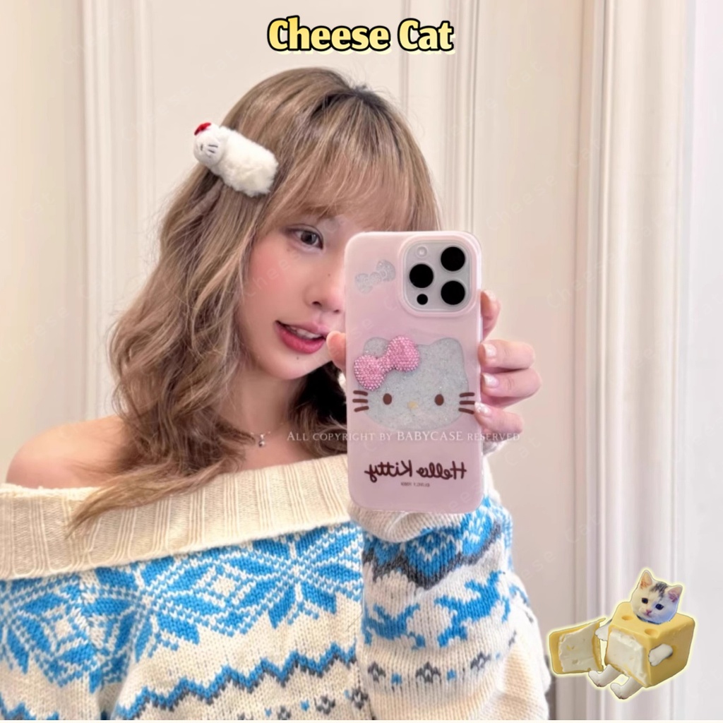 3D Kim Cương Nơ Rỗng Kitty Lấp Lánh Ốp Lưng Điện Thoại iPhone 13 14 15 11 12 16 17 Pro Max XR Xs Max 7 Plus