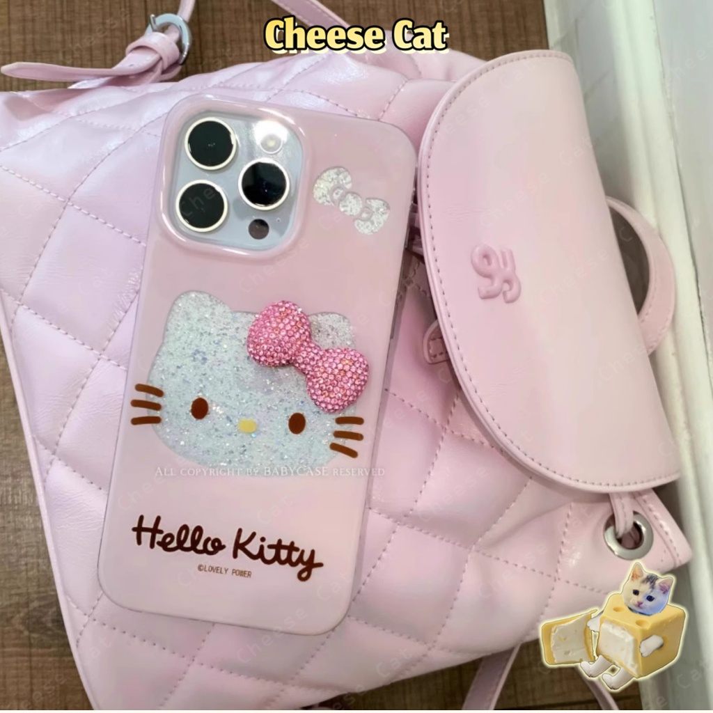 3D Kim Cương Nơ Rỗng Kitty Lấp Lánh Ốp Lưng Điện Thoại iPhone 13 14 15 11 12 16 17 Pro Max XR Xs Max 7 Plus