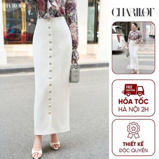 Chân Váy Nữ Dáng Dài Đính Cúc Giữa Thiết Kế Charllot Queen Ít Nhăn Co Giãn Thoải Mái Tôn Dáng
