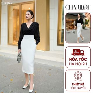 Chân Váy Cạp Cao Có Túi Lót Lụa Thiết Kế Charllot Chân Váy Công Sở Xẻ Đắp Sau Tôn Dáng Thoải Mái