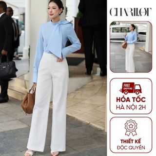 Quần Tây Nữ Ống Suông Cạp Cao Charllot Quần Kaki Hàn Nữ Dáng Dài Đen/Trắng/Nâu Basic Tôn Dáng