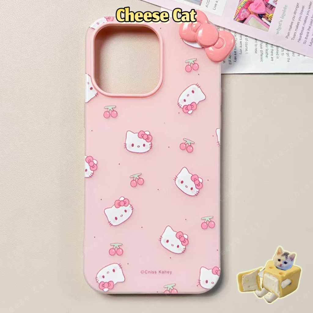 ins Ốp điện thoại toàn màn hình nơ hồng hình Kitty dễ thương cho iPhone 13 14 15 11 12 16 17 Pro Max XR Xs Max