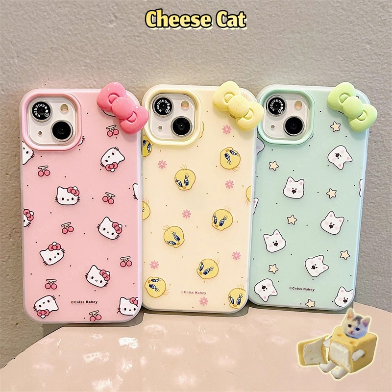 ins Ốp điện thoại toàn màn hình nơ hồng hình Kitty dễ thương cho iPhone 13 14 15 11 12 16 17 Pro Max XR Xs Max