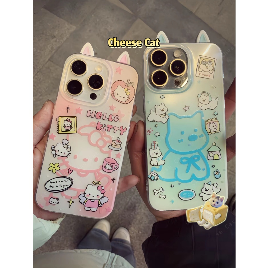 quả táo Kitty Ốp điện thoại tai mèo con chó con cho iPhone 13 14 15 11 12 16 17 Pro Max XR Xs Max 6 7 8 Plus 16E 17 Air