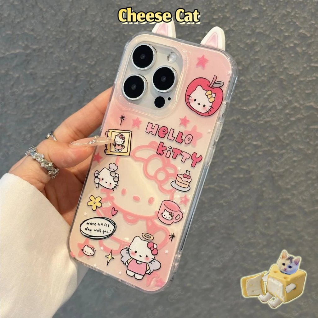 quả táo Kitty Ốp điện thoại tai mèo con chó con cho iPhone 13 14 15 11 12 16 17 Pro Max XR Xs Max 6 7 8 Plus 16E 17 Air