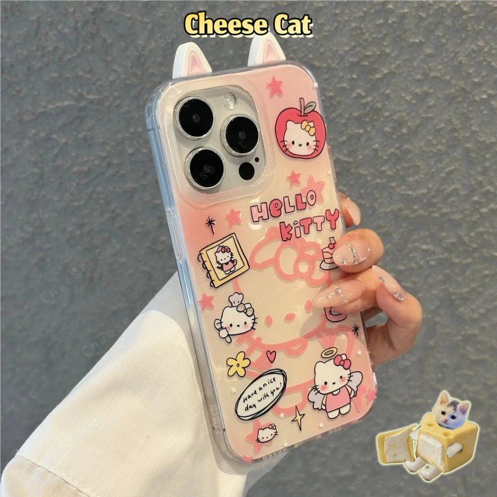 quả táo Kitty Ốp điện thoại tai mèo con chó con cho iPhone 13 14 15 11 12 16 17 Pro Max XR Xs Max 6 7 8 Plus 16E 17 Air
