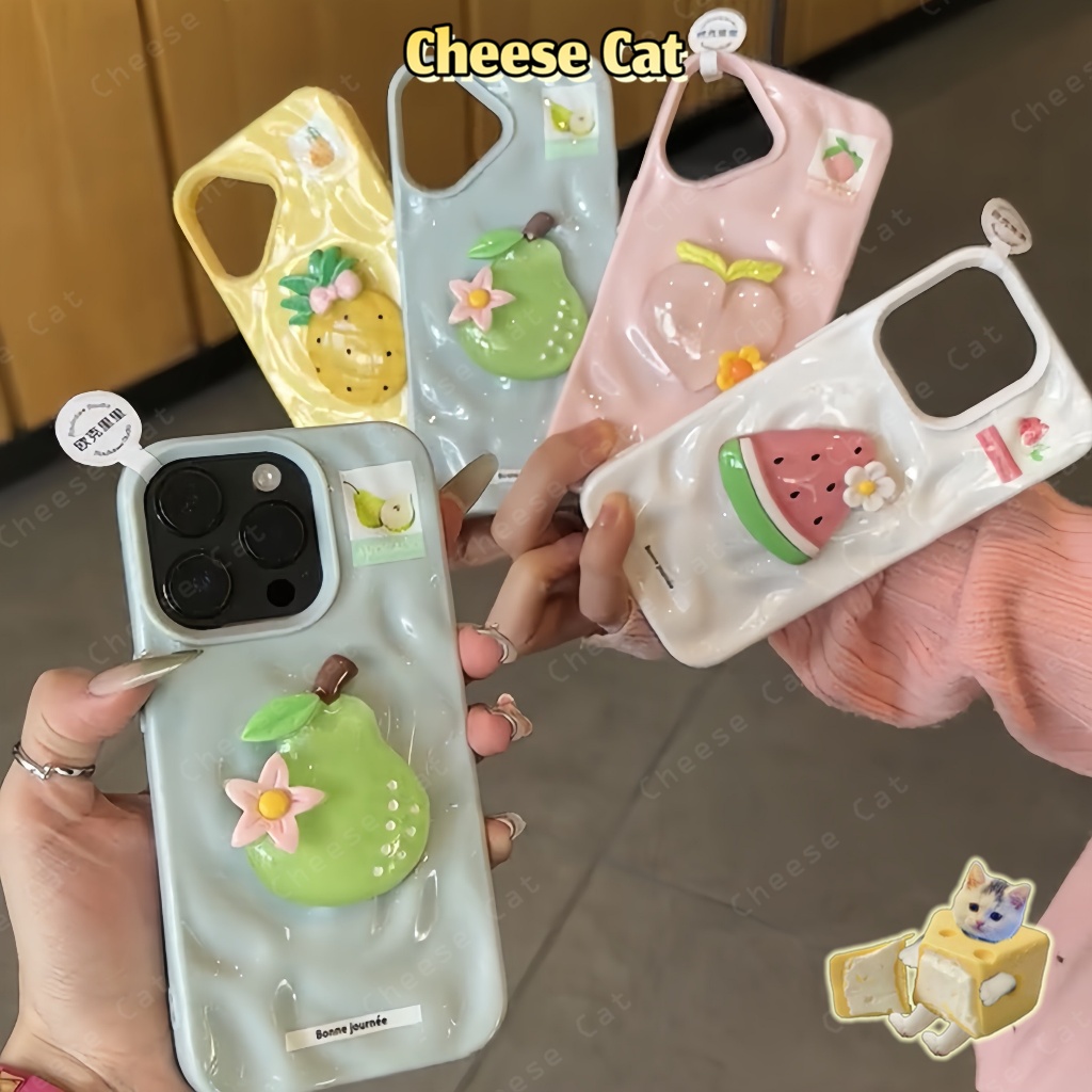 Sử dụng với bạn bè 3D dưa hấu đào dứa Lê Ốp điện thoại trái cây mùa hè cho iPhone 13 14 15 11 12 16 17 Pro Max XR Xs Max
