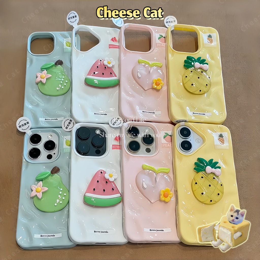 Sử dụng với bạn bè 3D dưa hấu đào dứa Lê Ốp điện thoại trái cây mùa hè cho iPhone 13 14 15 11 12 16 17 Pro Max XR Xs Max