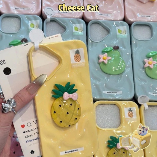 Sử dụng với bạn bè 3D dưa hấu đào dứa Lê Ốp điện thoại trái cây mùa hè cho iPhone 13 14 15 11 12 16 17 Pro Max XR Xs Max
