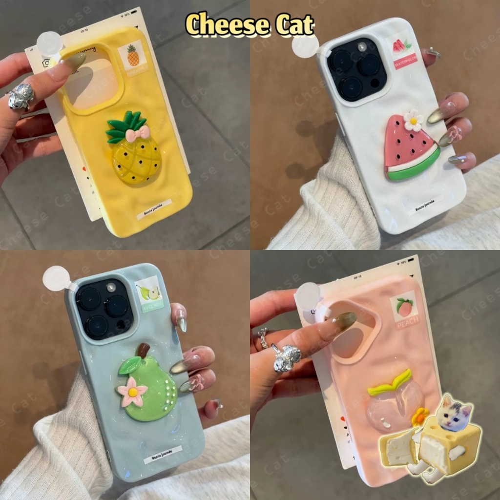 Sử dụng với bạn bè 3D dưa hấu đào dứa Lê Ốp điện thoại trái cây mùa hè cho iPhone 13 14 15 11 12 16 17 Pro Max XR Xs Max