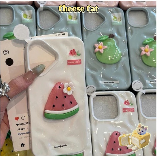 Sử dụng với bạn bè 3D dưa hấu đào dứa Lê Ốp điện thoại trái cây mùa hè cho iPhone 13 14 15 11 12 16 17 Pro Max XR Xs Max