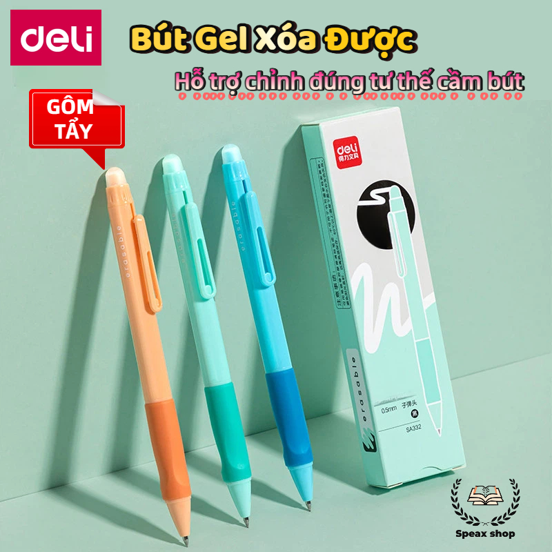 Bút Gel Xóa Được Deli  Bút Bi Bút Nước Bấm Mực Xanh Đen Tím Ngòi 0.5mm Mực Đều Viết Đẹp Dễ Dàng Tẩy Xóa Có Gôm