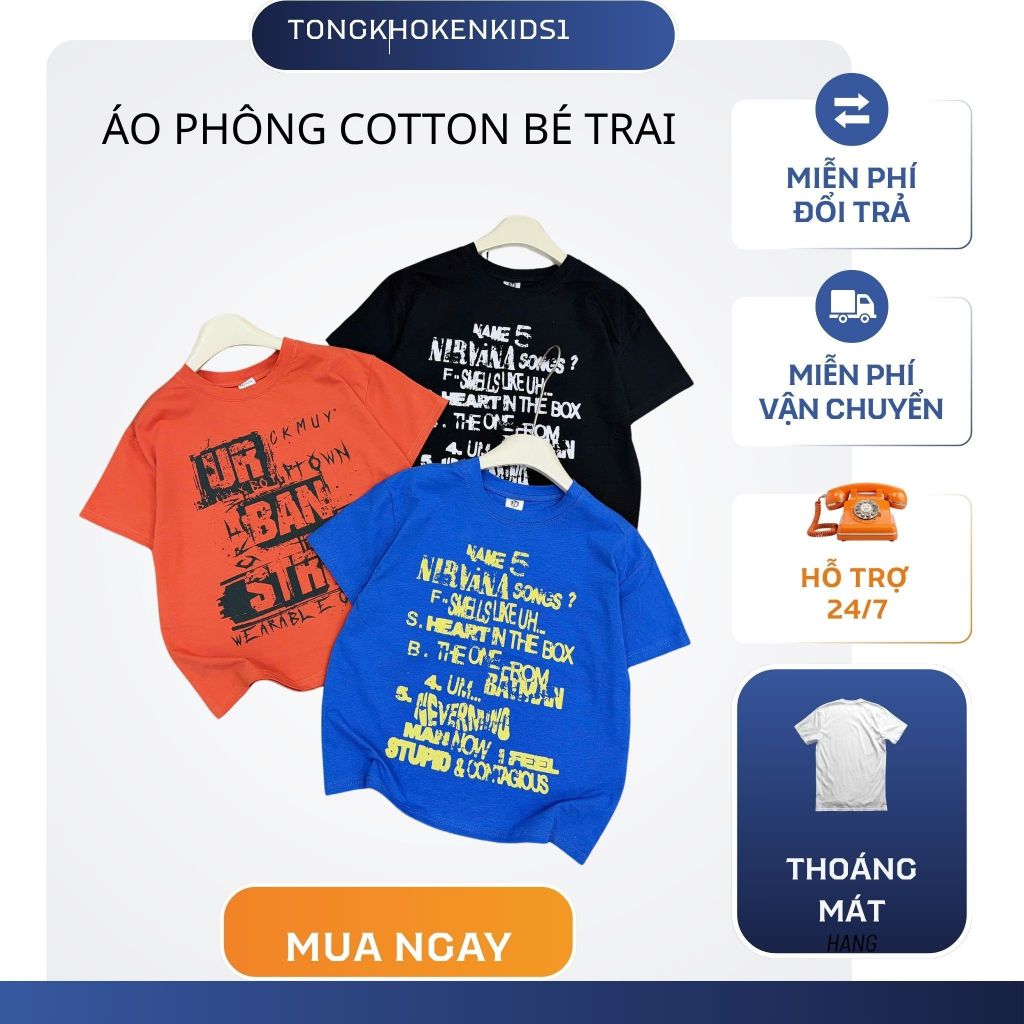 Áo Phông Cotton Họa Tiết Chữ Cá Tính Cho Bé Trai từ 17-60kg, Chất Cotton Mềm Mịn Mát, Thấm Hút Tốt, 3 MÀU (STREET)
