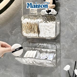Hộp Đựng Mỹ Phẩm Mini 2 Ngăn Dán Tường MAISON, Đựng Bông Tẩy Trang, Tăm Bông Có Nắp