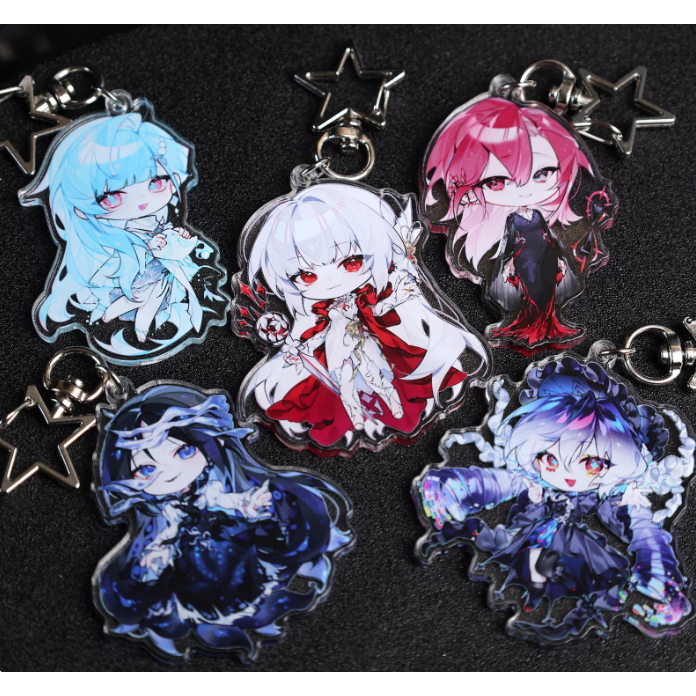 Path to Nowhere Acrylic Keychain Set - Shalom Coquelic Shin 000 LL, Chibi Style Anime Charm with Star Ring for Bag Keys
