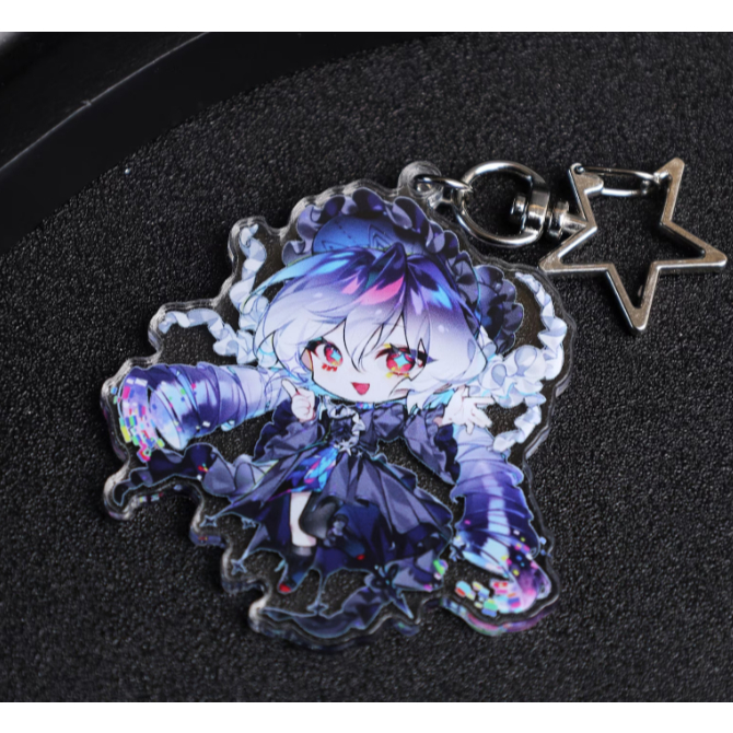 Path to Nowhere Acrylic Keychain Set - Shalom Coquelic Shin 000 LL, Chibi Style Anime Charm with Star Ring for Bag Keys