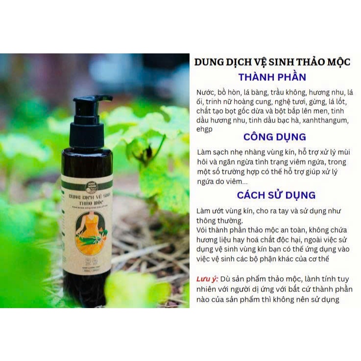 Dung Dịch Vệ Sinh Thảo Mộc Anh Minh - Nước Rửa Phụ Khoa Trầu Không, Lá Bàng Tự Nhiên, Giảm Ngứa, Khử Mùi