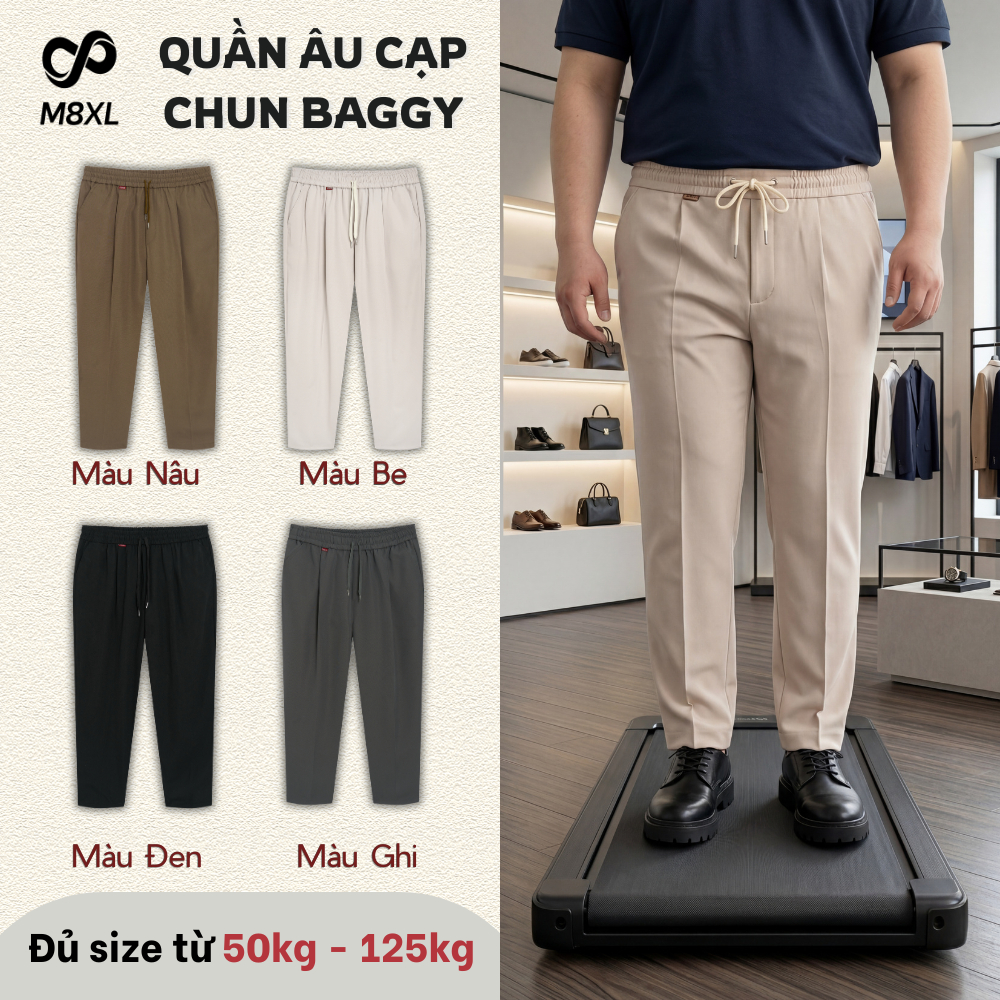 [ Có BIGSIZE ] Quần Âu Nam, tây nam cao cấp M8XL cạp chun co giãn vải dày dặn chất tuyết hàn, dáng baggy suông đen MÃ 20