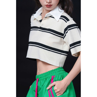 Áo croptop nữ form rộng sọc ngang BIBIBO – áo phông oversize tay lỡ unisex, style Hàn Quốc