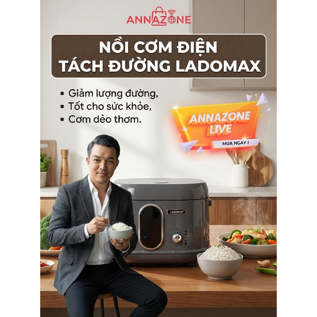 NỒI CƠM ĐIỆN TÁCH ĐƯỜNG LADOMAX  Model: HA-8815_Inox