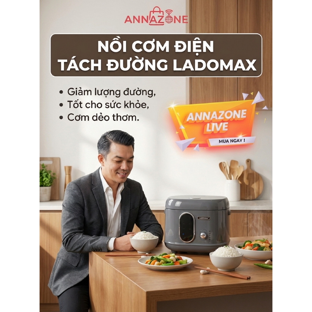 NỒI CƠM ĐIỆN TÁCH ĐƯỜNG LADOMAX  Model: HA-8815_Inox