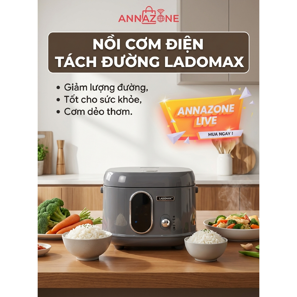 NỒI CƠM ĐIỆN TÁCH ĐƯỜNG LADOMAX  Model: HA-8815_Inox