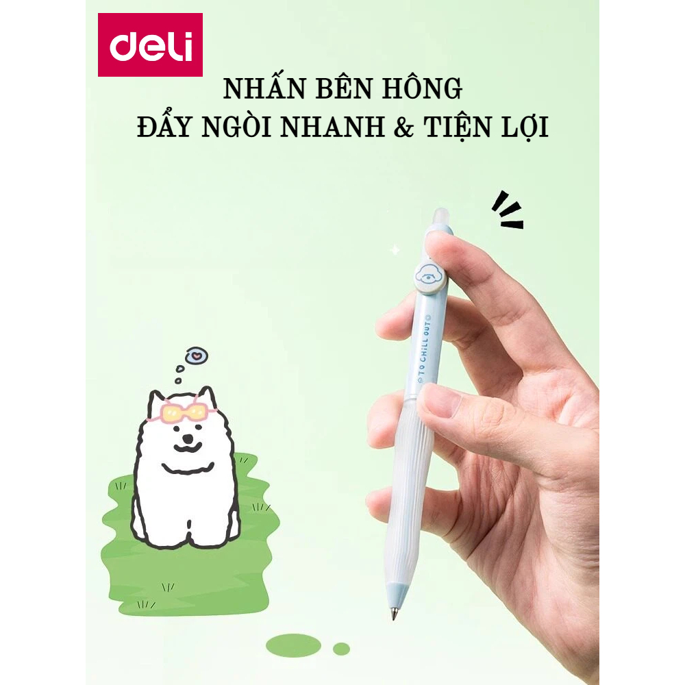 Bút Gel Xóa Được Deli  Bút Bi Bút Nước Bấm Mực Xanh Đen Tím Ngòi 0.5mm Mực Đều Viết Đẹp Dễ Dàng Tẩy Xóa Có Gôm