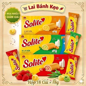 Hộp Bánh Bông Lan Solite Kinh Đô Vị Bơ Sữa, Lá Dứa, Dâu - Hộp 18 Cái x 18g