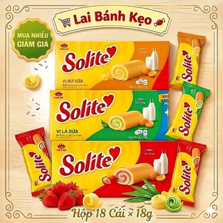 Hộp Bánh Bông Lan Solite  Kinh Đô Vị Bơ Sữa, Lá Dứa, Dâu - Hộp 18 Cái x 18g