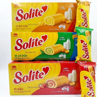 Hộp Bánh Bông Lan Solite  Kinh Đô Vị Bơ Sữa, Lá Dứa, Dâu - Hộp 18 Cái x 18g