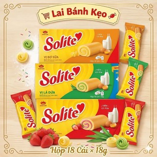Hộp Bánh Bông Lan Solite  Kinh Đô Vị Bơ Sữa, Lá Dứa, Dâu - Hộp 18 Cái x 18g