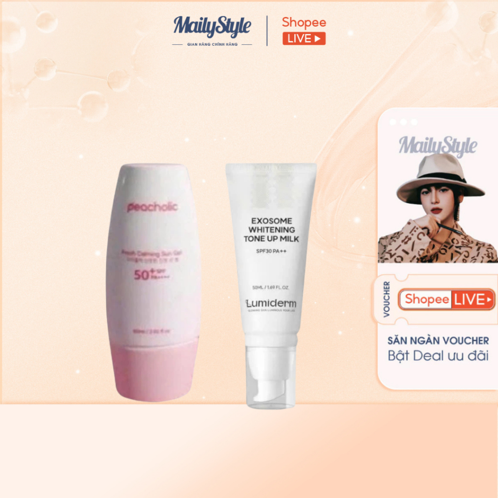 S28_ Combo 1 Kem Chống Nắng Peacholic (M37) + 1 Kem Ngày Tone-Up Lumiderm (M22)