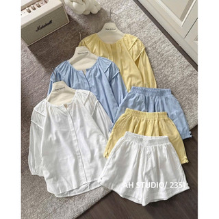 LT - Set đũi quần short đùi, áo thô sơ mi cổ tròn free size 1664