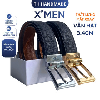 Thắt lưng mặt xoay XMEN - TH HANDMADE  Dây nịt da bò thật,3.4cm, 2 mặt da bò , khóa xoay chiều