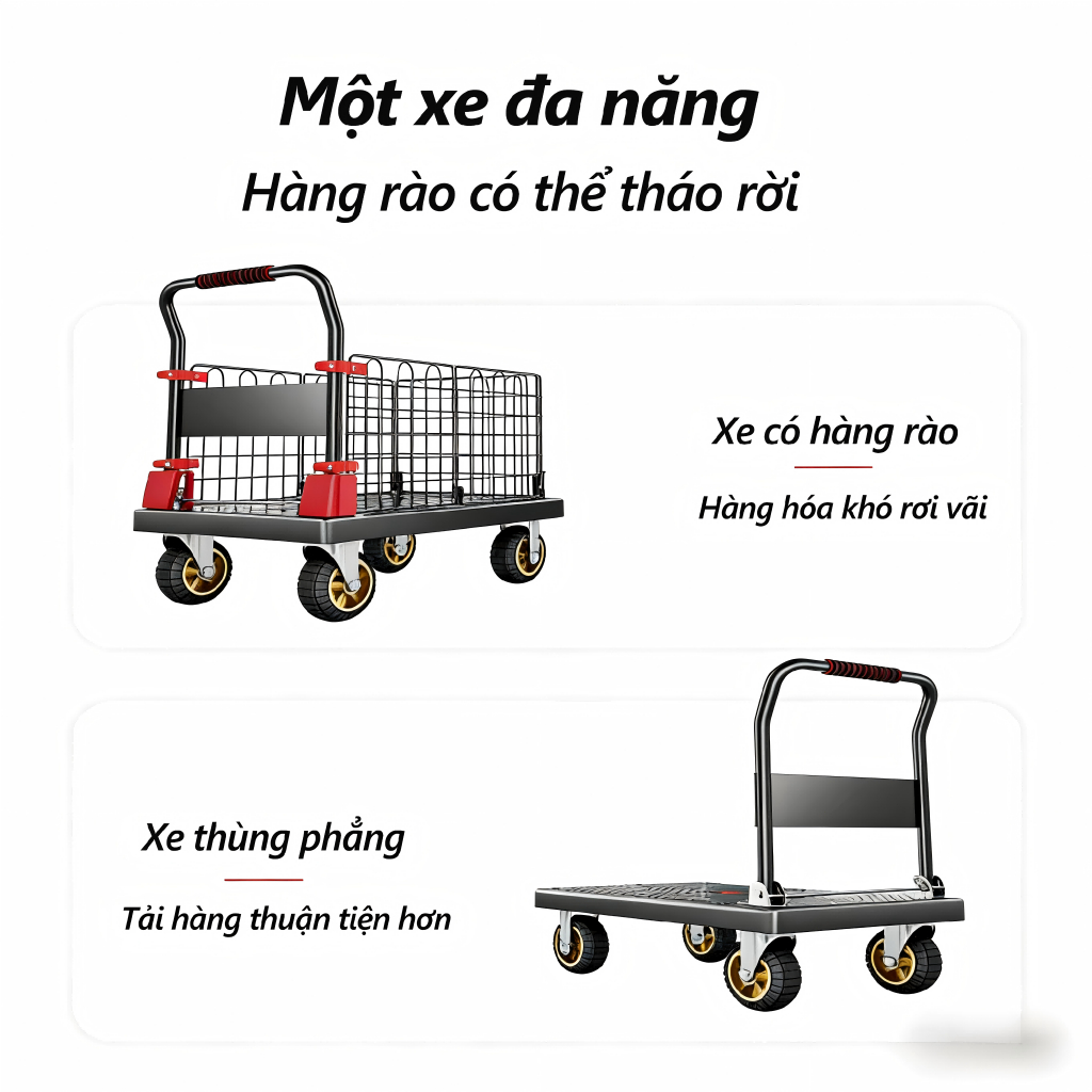 Xe đẩy hàng rào cao bảo vệ 360° chịu lực 600kg bánh xe im lặng xoay  đa năng kho hàng & gia đình