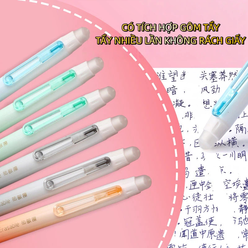 Combo 2 Bút Gel Xóa Được Deli 0.5mm Có Nắp Đậy + Kèm Tẩy Ngòi | Mực Nhiều Màu, Viết Mượt Cho Học Sinh Văn Phòng