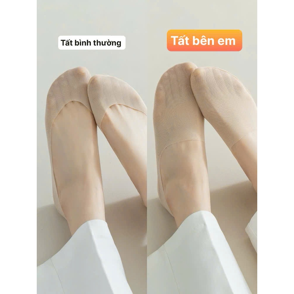 Tất Lười Nữ Chống Tuột Silicone Cao Cấp, Tất Nửa Bàn Chân Tàng Hình Mỏng Nhẹ Thoáng Khí Co Giãn 4chiều Màu Da Trắng Đen