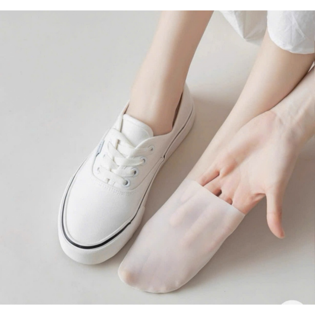 Tất Lười Nữ Chống Tuột Silicone Cao Cấp, Tất Nửa Bàn Chân Tàng Hình Mỏng Nhẹ Thoáng Khí Co Giãn 4chiều Màu Da Trắng Đen