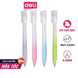 Combo 2 Bút Gel Xóa Được Deli 0.5mm Có Nắp Đậy + Kèm Tẩy Ngòi | Mực Nhiều Màu, Viết Mượt Cho Học Sinh Văn Phòng