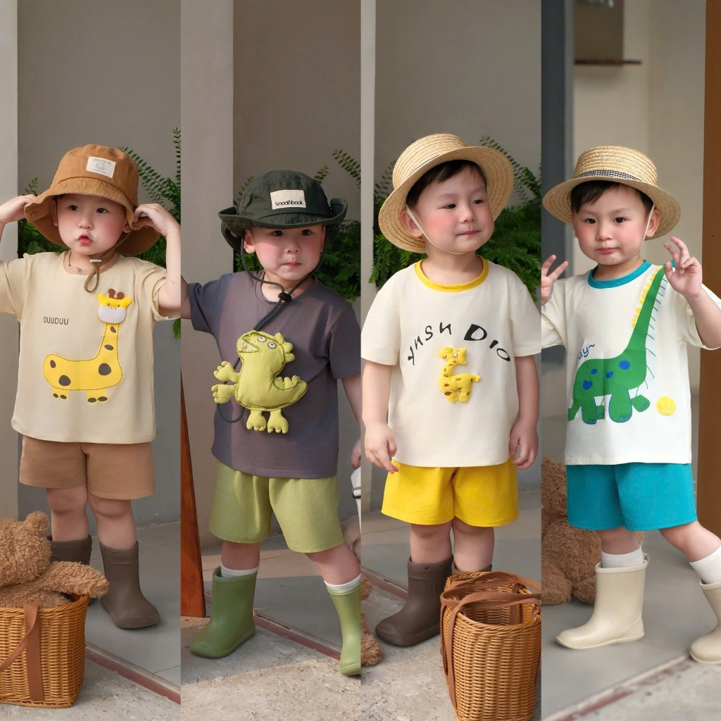 (VNTK)Bộ quần áo cộc tay họa tiết hình thú 3D, chất cotton mềm mại ,thoáng mát cho bé  đi học đi chơi size 9-23kg