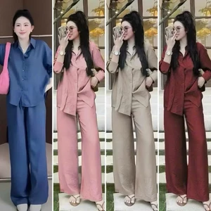 Sét Đồ Nữ Sơ Mi 5 Màu - Tay Dài, Quần Ống Xuông, chất Liệu Đũi Tơ Xước Cao Cấp Full Size