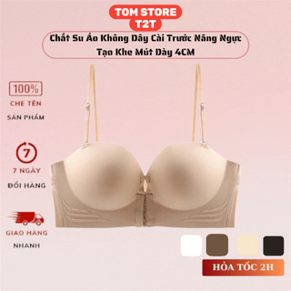 Áo Lót Áo Ngực Bra Nữ T2T Chất Su Áo Không Dây Cài Trước Nâng Ngực Tạo Khe Mút Dày 4CM Che Mỡ