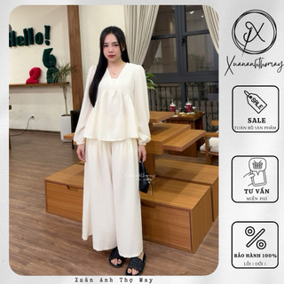 [ S5 ] Set áo dài tay cổ V + quần - Xuananhthomay