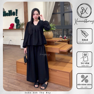 [ S5 ] Set áo dài tay cổ V + quần - Xuananhthomay